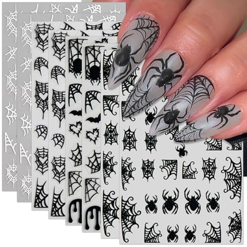 Halloween Spider Web Nail Stickers - Black & White Self-Adhesive 3D Decals - Variation of THIS listing