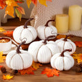 White Crochet Pumpkin Decor Set - 6 Large 6-Inch Fall Halloween Thanksgiving