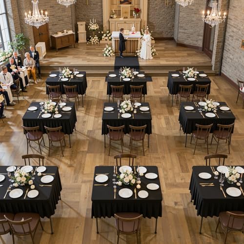 Black Square Tablecloth 48x48 Inches - 2 Pack Elastic Small Card Table Covers - Party Talk Variation of Black / 48" x 48" (Square-2 Pack)