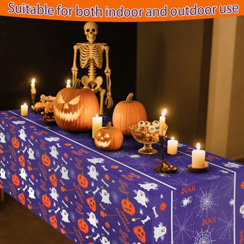 Purple Halloween Ghost Tablecloth - 6FT Spider Web Pumpkin Design for Party Decorations