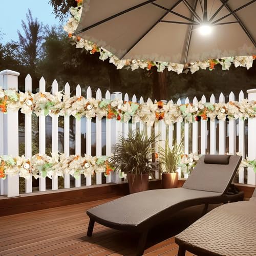 9ft Fall Garland with White Pumpkins & Maple Leaves - 2 Pack Harvest Decor