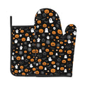 Halloween Oven Mitts & Pot Holders Set - Black Ghost Pumpkin Variation