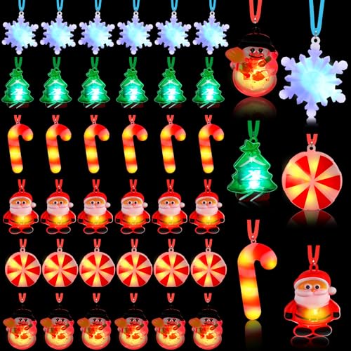 72 Pcs Light Up Christmas Necklaces - Santa Snowman Candy Cane Holiday Party Favors