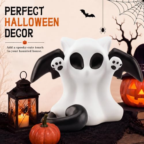 Halloween Ghost Cat Figurine - 4.33 Inch Resin Cat Statue for Home Decor