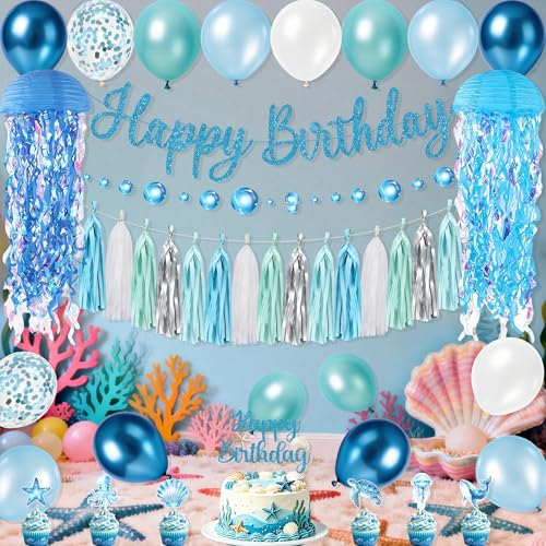 Blue Ocean Mermaid Birthday Party Decorations Set for Girls