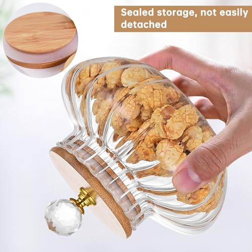 25 OZ Pumpkin-Shaped Glass Cookie Jars with Airtight Bamboo Lids - Decorative Food Storage Canisters for Kitchen & Home Decor