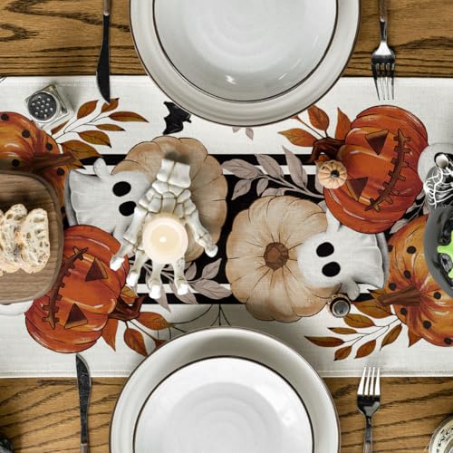 Halloween Table Runner 13x72 Inch Beige Polyester Home Party Decor - Artoid Mode