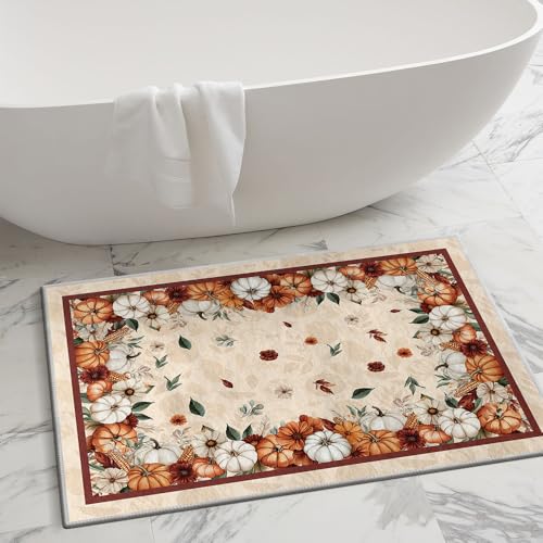 Artoid Mode Fall Pumpkins Floral Door Mat 2x3 Feet Beige - Seasonal Home Decor