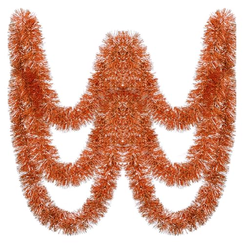 150 FT Light Orange Tinsel Garland - Holiday Party Decorations for Christmas Halloween New Year & Birthdays - Variation of Orange