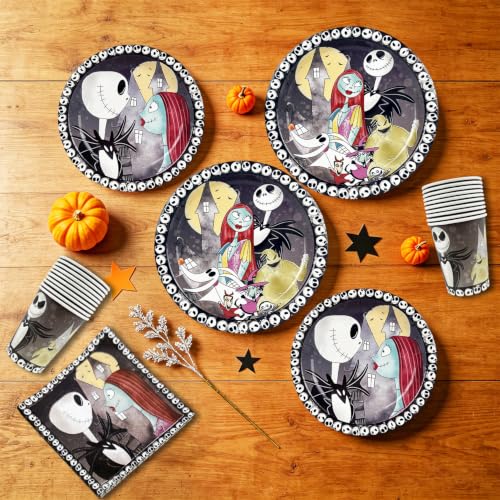 Halloween & Birthday Party Tableware Set - 110 Pieces with Plates Cups Balloons