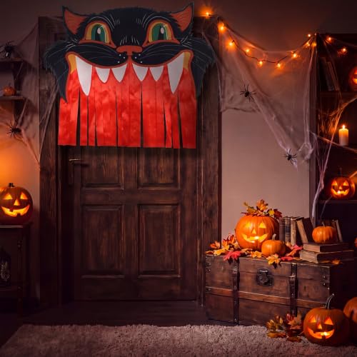 Halloween Black Cat Door Curtain with Fringe - Spooky Carnival Entry Decor