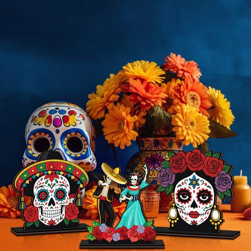 Day of the Dead Wooden Table Decorations - 6 Sugar Skull Centerpieces - Variation of THIS listing
