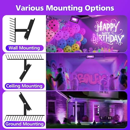 100W LED Black Light Flood Light - Blacklight Party, Outdoor & Indoor Waterproof