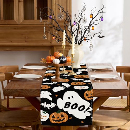 Halloween Ghost Pumpkin Table Runner 13x108 Inch - Fall Festival Decor