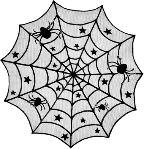 Halloween Black Lace Overlay Tabletop Decor - 40 Inch Round Spider Web Table Cover Variation of Spider Web / 40"