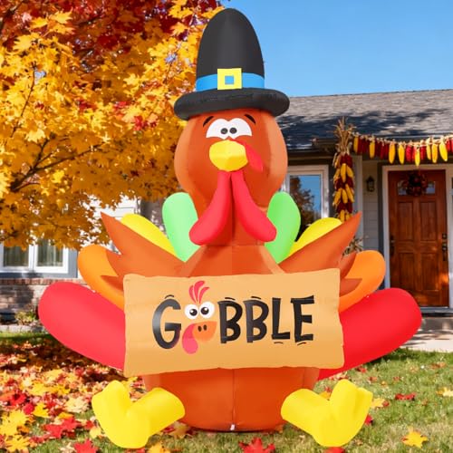 Thanksgiving Inflatable Turkey with LED Lights Outdoor Yard Decor - 5FT