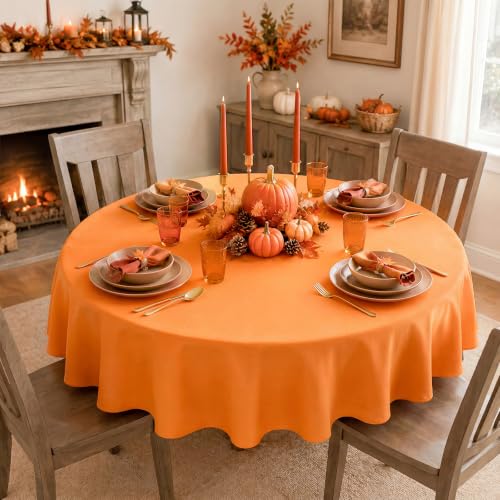 Romanstile 60-Inch Round Orange Tablecloth - Polyester, Spill-Resistant