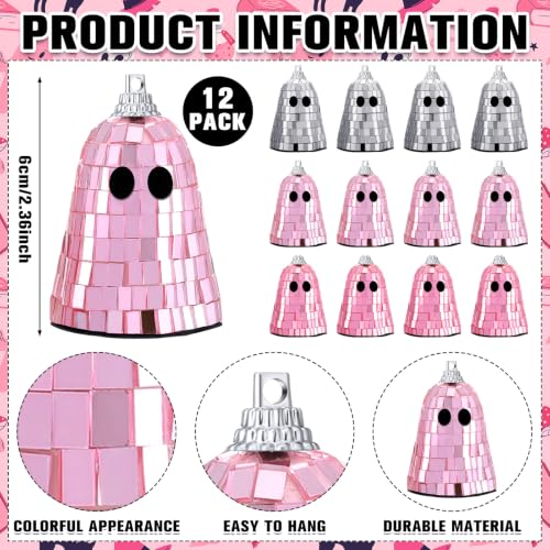 Halloween Disco Ghost Ornaments - Pink Mirror Ghosts for Halloween Party Decor - 12 Pcs