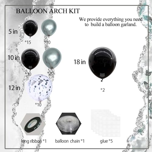 Black and Silver Balloon Garland Arch Kit with Latex Balloons & Accessories - Silver Variation