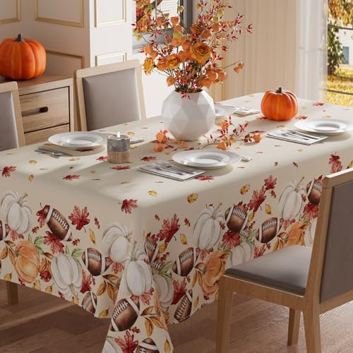 Fall Pumpkin Football Tablecloth - Rectangle 60x84 Inch for Indoor & Outdoor Decor