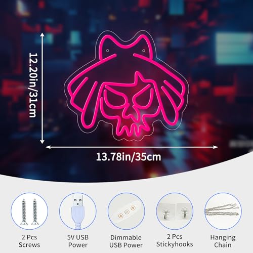 Pink Skull Neon Sign Light Up Letters - CG15 Halloween Party Wall Decor LED Sign