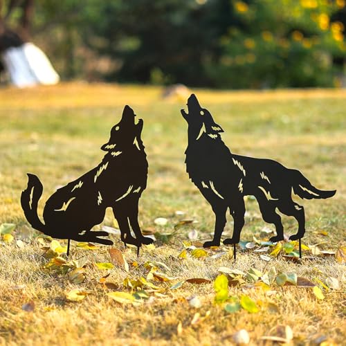 Wolf Metal Garden Stake - Outdoor Lawn Decor for Yard Patio & Garden - Black Wolf Silhouette Statue - Variation: Wolf