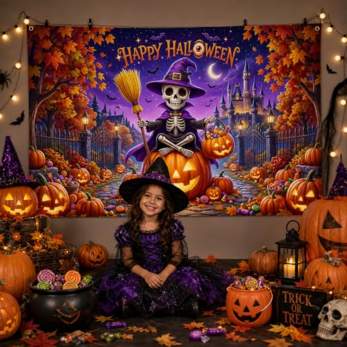 Halloween Banner Witch Theme Purple 70.8x43.3 Inches - Horror Party Decor