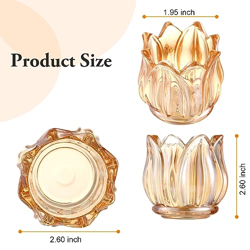 Gold Votive Candle Holders Set of 6 - Thick Glass Tea Light Jars for Weddings & Parties