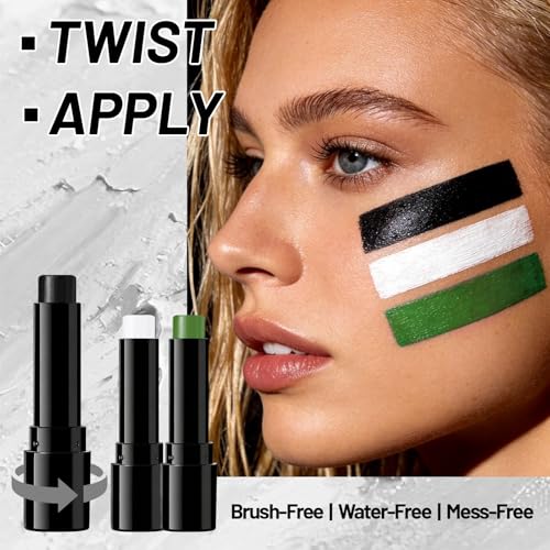 3PCS Oil-Based Face Body Paint Stick Set - Black White Green, Versatile Makeup
