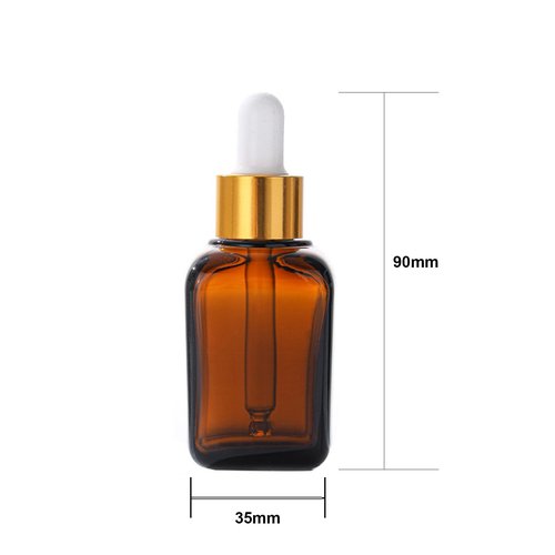PYAWI 12Pcs 1 oz Square Dropper Bottles for Essential Oils, 30ml Amber Square Bottles with Eye Droppers,tincture bottles,for Essential Oils,Liquids,perfume Travel (Amber -Gold cap)