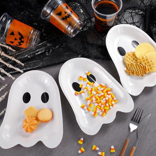 Ghost Halloween Paper Plates 9 Inch Disposable Party Dinnerware - 100 Pcs, White