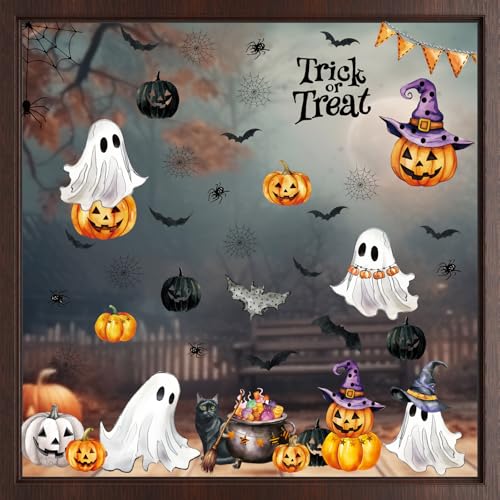 Reusable Halloween Window Clings Set - Ghosts Pumpkins Fall Decor
