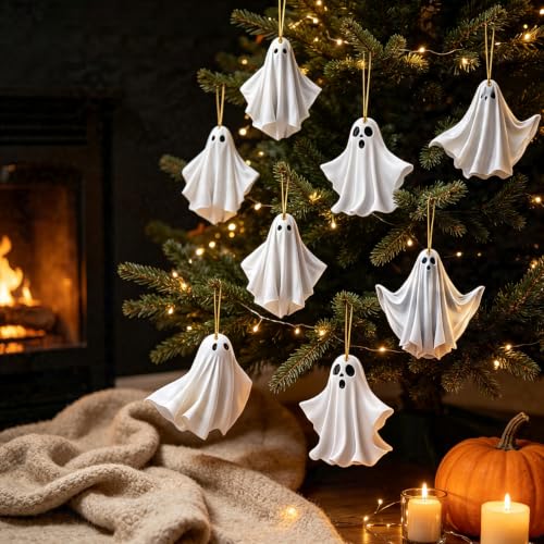 Halloween Wooden Ghost Ornaments - 18 Pcs Spooky Tree Decorations - Variation of THIS listing