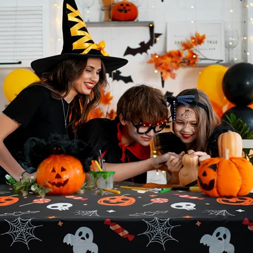 Disposable Halloween Tablecloth 2 Pack - Creepy Pumpkin Ghost & Web Designs