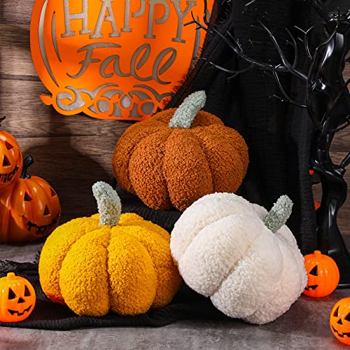 Thanksgiving Pumpkin Pillows Set - 3 Pieces, 7.87 Inch, White, Yellow, Brown