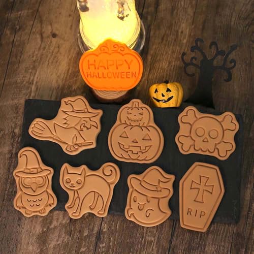 Mini Halloween Cookie Cutters & 3D Stamps Set with Pumpkin Ghost Witch Cat - Halloween-2