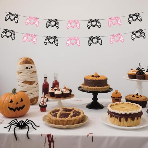 Halloween Skeleton Heart Banner Pink & Black Gothic Party Decor Set - Spooky Garland for Gothic Weddings and Bachelorette Parties