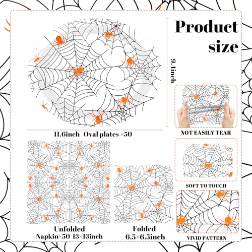 Halloween Spider Web Paper Plates and Napkins Set - Disposable Party Dinnerware for Spooky Parties