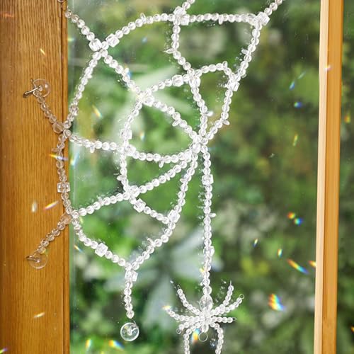 Large Halloween Crystal Spider Web Door Decoration with Spider Accent