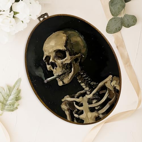 Oval Wall Art Decor - Gothic Skeleton with Dark Ghost Variation 11.3" x 8.7"