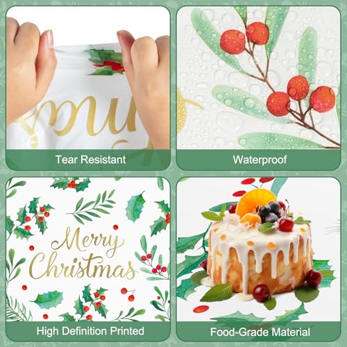 Christmas Disposable Rectangular Tablecloths 3 Pack - Holly Leaves & Red Berries, 54x108 Inch - Holiday Party Decorations