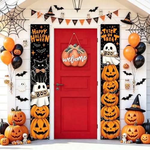 Halloween Porch Banner 2 Pack - Ghost Pumpkin Trick or Treat Front Door Decor