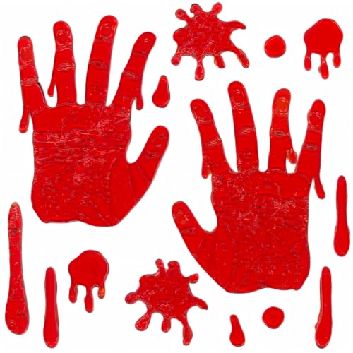 Halloween Gel Window Clings Set - Bloody Handprint & Grim Reaper Variation