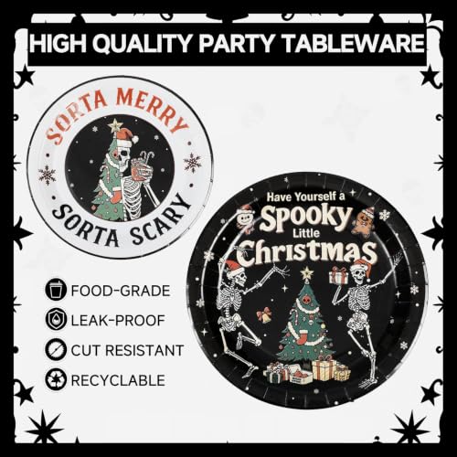 Skull Christmas Party Decorations Set - Gothic Creepy Holiday Tableware & Napkins with Skeleton Design - Variation: Skull Christmas