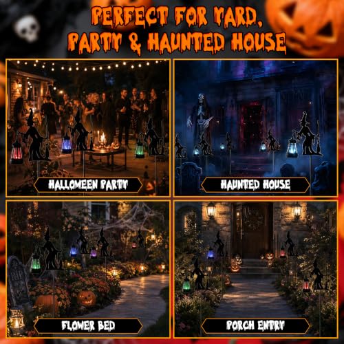 Halloween Witches Outdoor Solar Lanterns Garden Stakes - Metal Yard Decor