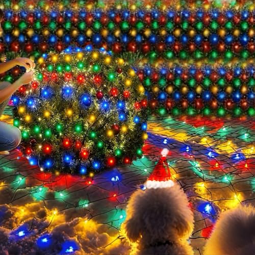 Outdoor Christmas Net Lights 12x5 ft Mesh with 360 Bright LEDs & 8 Modes - Green Wires