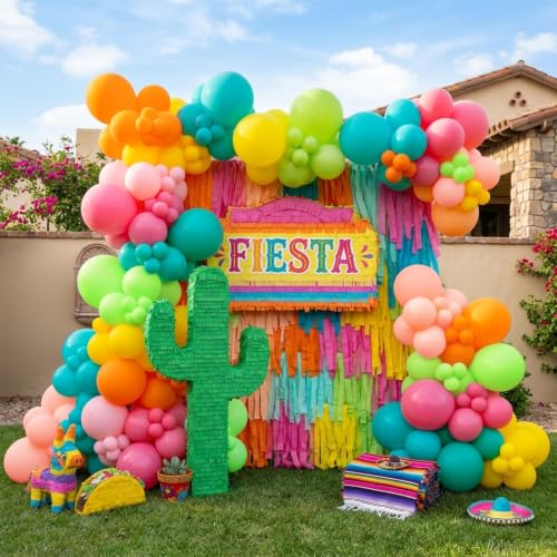Mexican Fiesta Balloon Arch Garland Kit - Taco Tuesday Birthday Decorations - Hot Pink & Orange