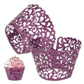 Dark Purple 50-Pack Cupcake Wrappers with Water Drop Lace Design for Weddings & Parties