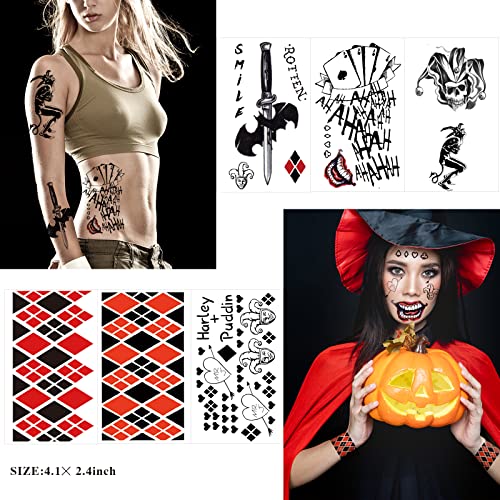 Halloween Temporary Tattoos Joker Style2 - 22 Sheets Face & Costume Body Art