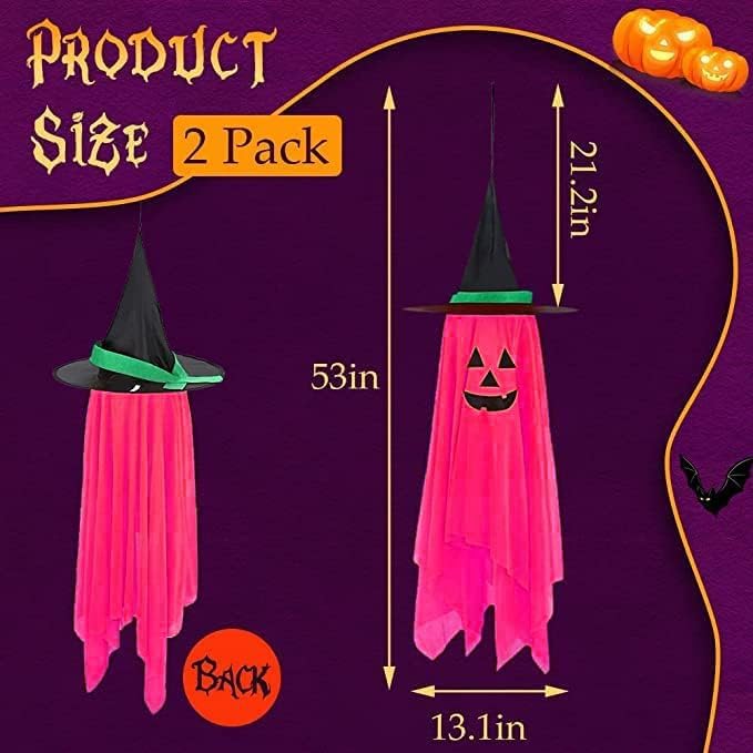 Pink Halloween Hanging Pumpkin Witch Hats 2-Pack Outdoor Decor
